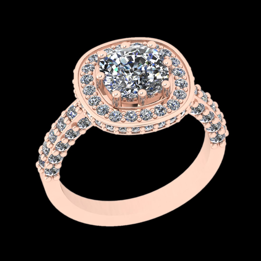 3.46 Ctw I2/I3 Diamond Prong Set 10k Rose Gold Engagement Ring: Center Daimond Weight :-2.00 Ctw ( Cushion Cut ) Color : J-K Clarity : I2/I3 Side Diamond Weight Of Ctw 1.46 Ctw Color : J-K Clarity : I2/I3 Daimond Setting : Prong Metal Weight : Approx 5.48 gram 10k