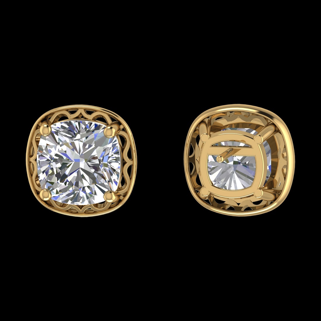 2.80 Ctw VS/SI1 Diamond 14k Yellow Gold Stud Earrings (ALL DIAMOND ARE LAB: Center Diamond Weight :-2.40 Ctw ( 2 Pec Cushion Cut ) Color :-G-H (ALL DIAMOND ARE LAB GROWN ) Clarity : VS/SI1 Setting : Prong Metal Weight : Approx 2.40 Gram 14k Yellow Gold Stud Earrings (ALL DIAM