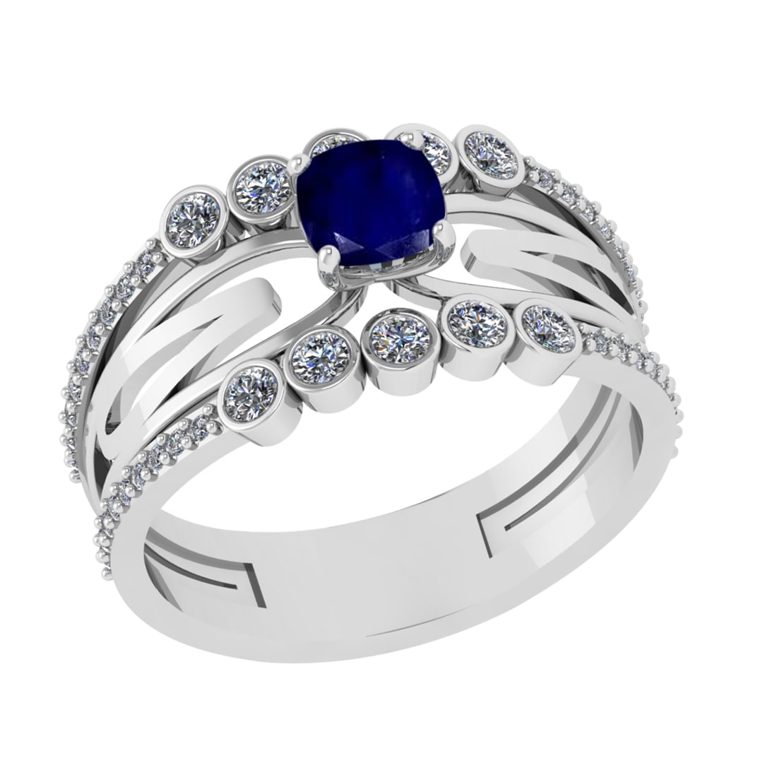 1.03 Ctw VS/SI1 Blue Sapphire and Diamond 14k white Gold Engagement Ring (A: Center Stone Weight :-0.50 Ctw ( Cushion Cut) Center Stone Color :-Blue Sapphire Center Stone Setting : Prong Side Diamond Weight Of Ctw :- 0.53 Ctw Color : J-K Clarity : VS/SI1 Daimond Setting :