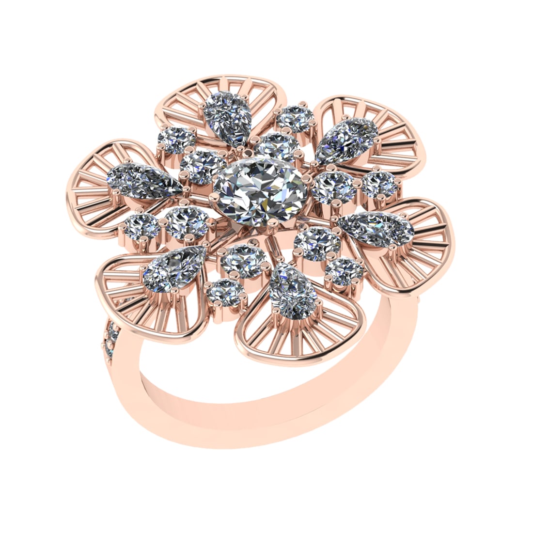 3.50 Ctw SI1/SI2 Diamond Prong Set 14k Rose Gold Engagement Ring (ALL DIAMO: Center Daimond Weight :-0.84 Ctw ( Round Cut) Color : G-H Clarity : SI1/SI2 Side Diamond Weight Of Ctw 2.66 Ctw Color : G-H Clarity : SI1/SI2 Daimond Setting : Prong Metal Weight : Approx 5.63 gram 14