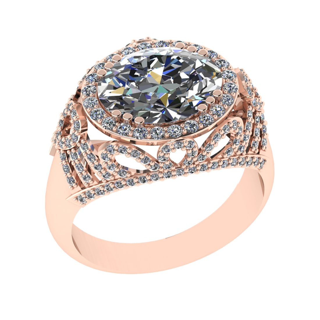 3.45 Ctw VS/SI1 Diamond 14K Rose Gold Engagement Ring (ALL DIAMOND ARE LAB: Center Diamond Weight :-2.50 Ctw ( Oval Cut) Color :- J-K Clarity :VS/SI1 Center Stone Setting : Prong Side Diamond Weight Of Ctw 0.95 Ctw Color : J-K Clarity :VS/SI1 Stone Setting : Prong Metal Weigh