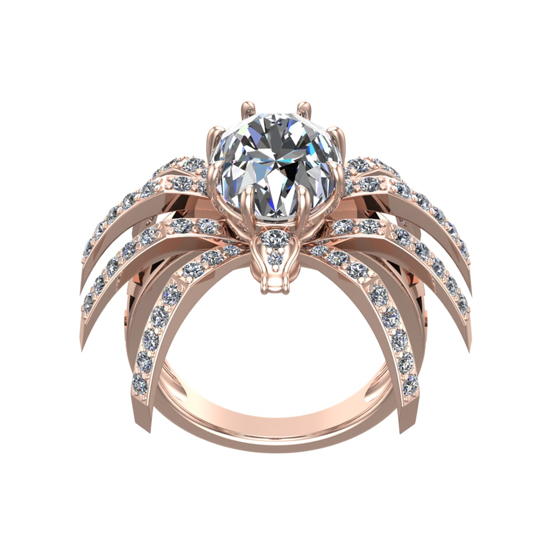4.99 Ctw SI2/SI1 Diamond Prong Set 14k Rose Gold Creature theme Ring: Center Daimond Weight :-3.50 Ctw ( Oval Cut) Color : G-H Clarity : SI2/SI1 Side Diamond Weight Of Ctw 1.49 Ctw Color : G-H Clarity : SI2/SI1 Daimond Setting : Prong Metal Weight : Approx 12.27 Gram 14