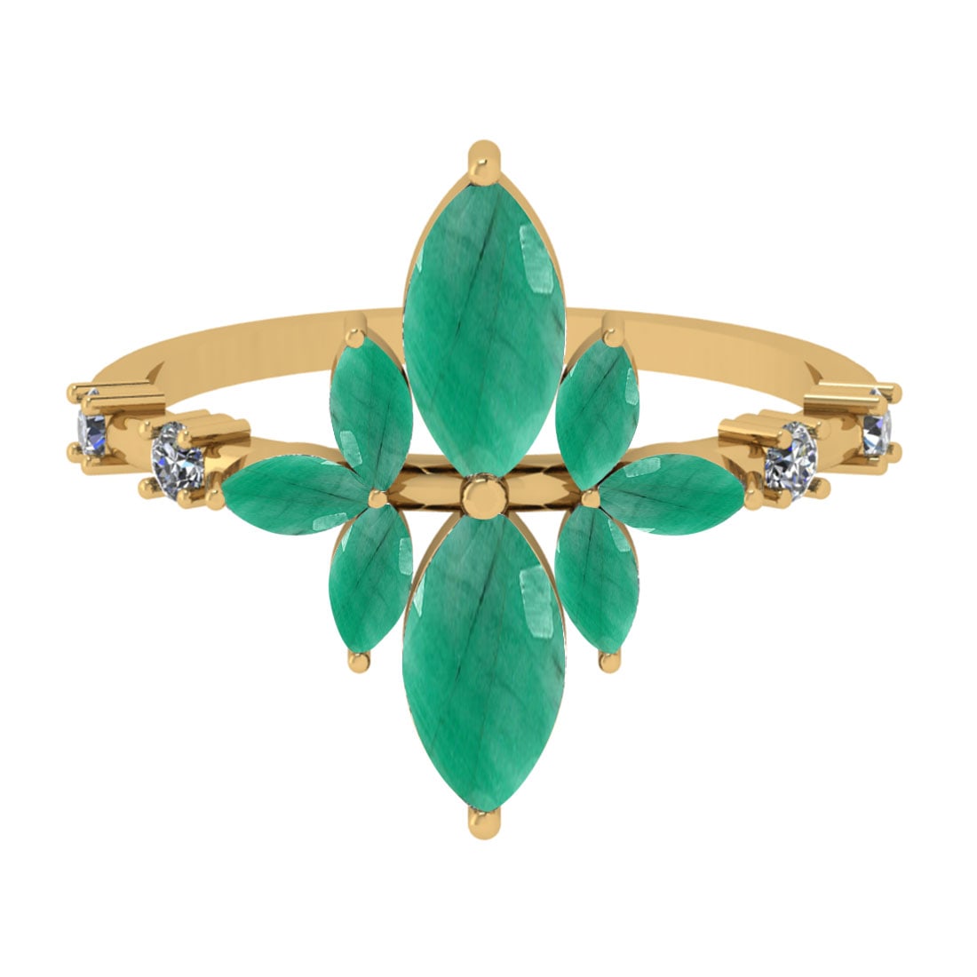 1.75 Ctw VS/SI1 Emerald And Diamond 14K Rose Gold Cocktail Ring: Center Stone Weight : 1.60 Ctw (Marquise Cut) Center Stone Color : Emerald Stone Setting : Prong Side Stone Weight Of Ctw 0.15 Ctw Side Stone Color : J-K Stone Clarity : VS/SI1 Stone Setting : Prong M