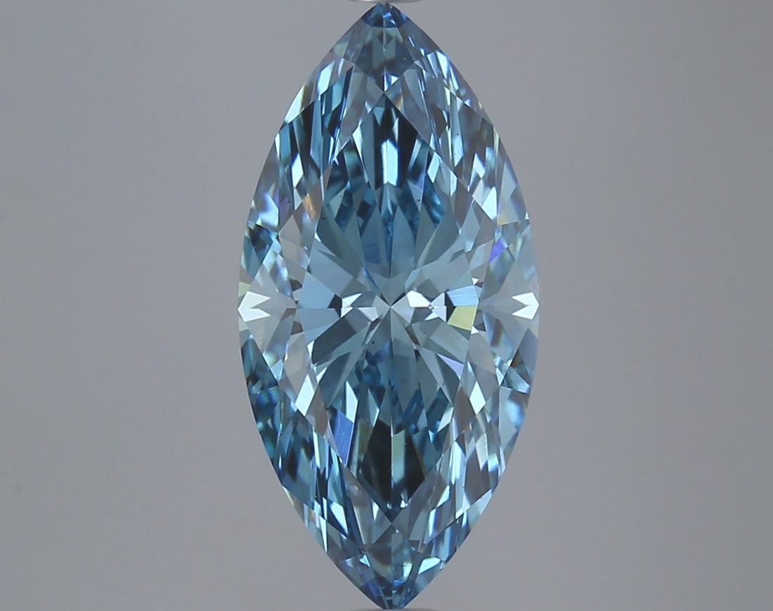4.44 ctw. VS2 IGI Certified Marquise Cut Loose Diamond (LAB GROWN): IGI Certified Mq Cut Loose Diamond (LAB GROWN) - Weight :- 4.44 ctw; Color :- Fancy Vivid Blue; Clarity :-VS2 #3SS24214v15