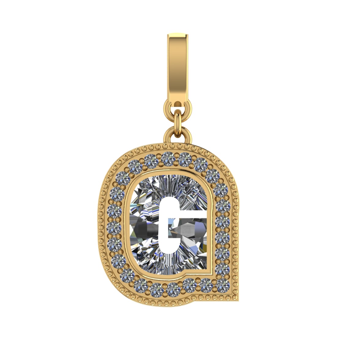 0.96 Ctw SI2/SI1 Diamond Prong Set 14k Yellow Gold Alphabet-G Pendant (ALL: Center Daimond Weight :-0.76 Ctw Color : White Side Diamond Weight Of Ctw 0.20 Ctw Color : G-H Clarity : SI2/SI1 Daimond Setting : Prong Metal Weight : Approx 3.06 gram 14k Yellow Gold Alphabet-G