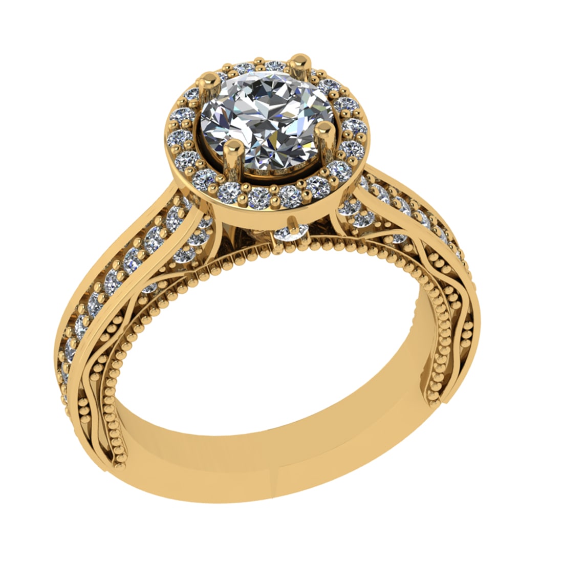 1.74 Ctw VS/SI1 Diamond Prong Set 18k Yellow Gold Engagement Ring: Center Diamond Weight :-1.10 Ctw ( Round cut) Color :- G-H Clarity : VS/SI1 Center Stone Setting : Prong Side Diamond Weight Of Ctw 0.64 Ctw Color : G-H Clarity : VS/SI1 Stone Setting : Prong Metal We