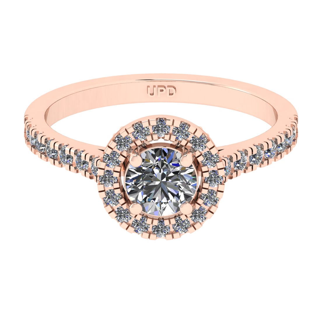 1.00 Ctw VS/SI1 Diamond 14k Rose Gold Hiden Halo Engagement Ring (ALL DIAMO: Center Daimond Weight :-0.60 Ctw ( Round Cut) Color : G-H Clarity : VS/SI1 Side Diamond Weight Of Ctw 0.40 Ctw Ctw Color : G-H Clarity : VS/SI1 Daimond Setting : Prong Metal Weight : Approx 3.60 gram