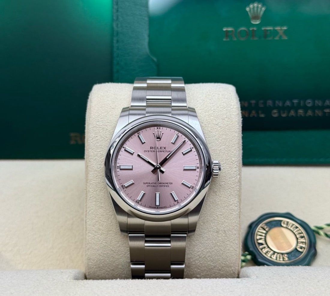 34mm Rolex Oysterperpetual Pink Dial Comes With Box & Papers: 34mm Rolex Oysterperpetual Pink Dial Comes With Box & Papers #3SS23476v15