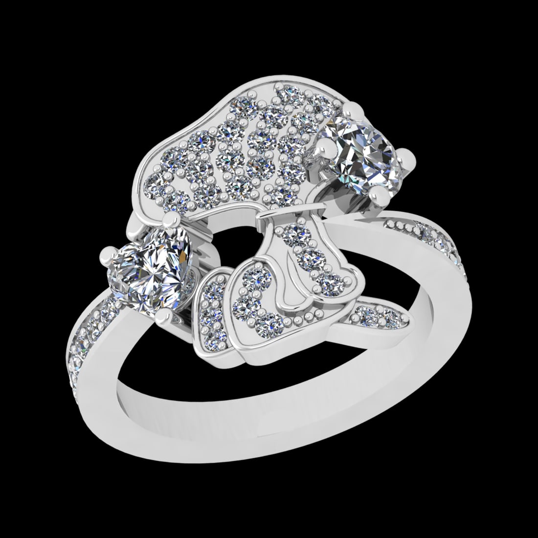 1.70 Ctw I2/I3 Diamond Prong Set 10k white Gold Engagement Ring: Center Daimond Weight :-1.00 Ctw ( Round & Heart Cut ) Color : J-K Clarity : I2/I3 Side Diamond Weight Of Ctw 0.70 Ctw Color : J-K Clarity : I2/I3 Daimond Setting : Prong Metal Weight : Approx 5.48 gr