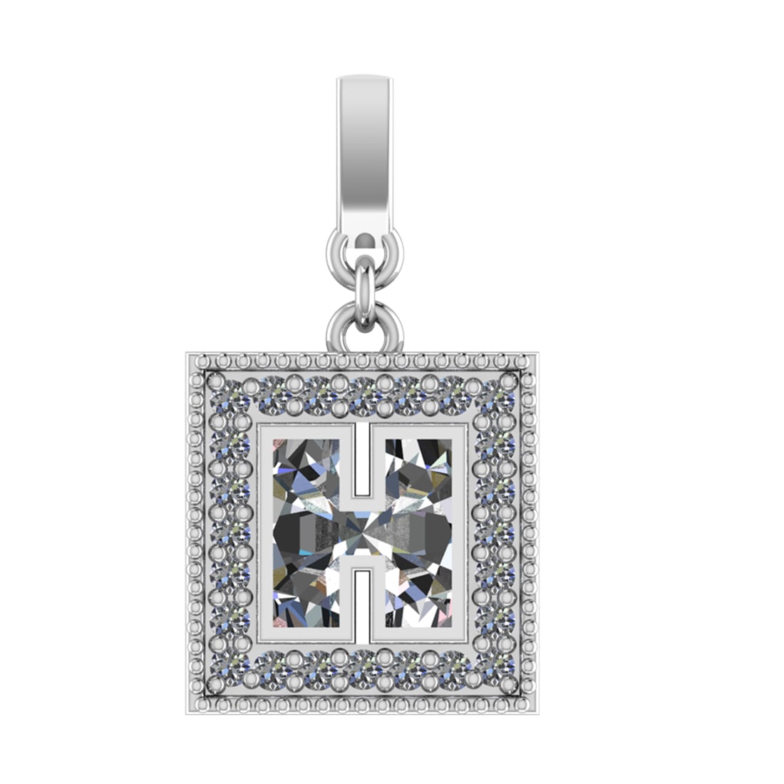 1.06 Ctw SI2/SI1 Diamond Prong Set 14k White Gold Alphabet-H Pendant (ALL D (1 of 1)