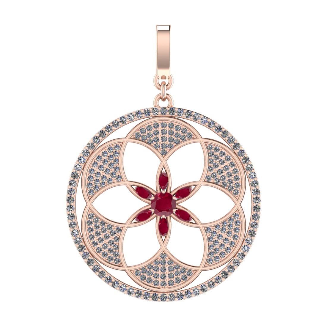 4.22 Ctw VS/SI1 Rubyand Diamond Prong Set 14k Rose Gold Pendant (ALL DIAMON: Center Stone Weight :-1.10 Ctw ( Marquise & Round Cut ) Center Stone Color :-Ruby Center Stone Setting : Prong Side Diamond Weight Of Ctw :- 3.12 Ctw Color : J-K Clarity : VS/SI1 Daimond Setting : Pro