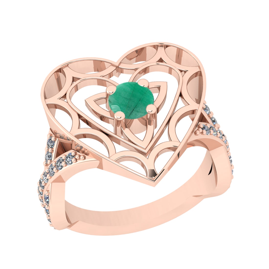 0.90 Ctw VS/SI1 Emeraldand Diamond Prong Set 14k Rose Gold Engagement Ring: Center Stone Weight :-0.50 Ctw ( Round Cut ) Center Stone Color :-Emerald Center Stone Setting : Prong Side Diamond Weight Of Ctw :- 0.40 Ctw Color : J-K Clarity : VS/SI1 Daimond Setting : Prong Metal