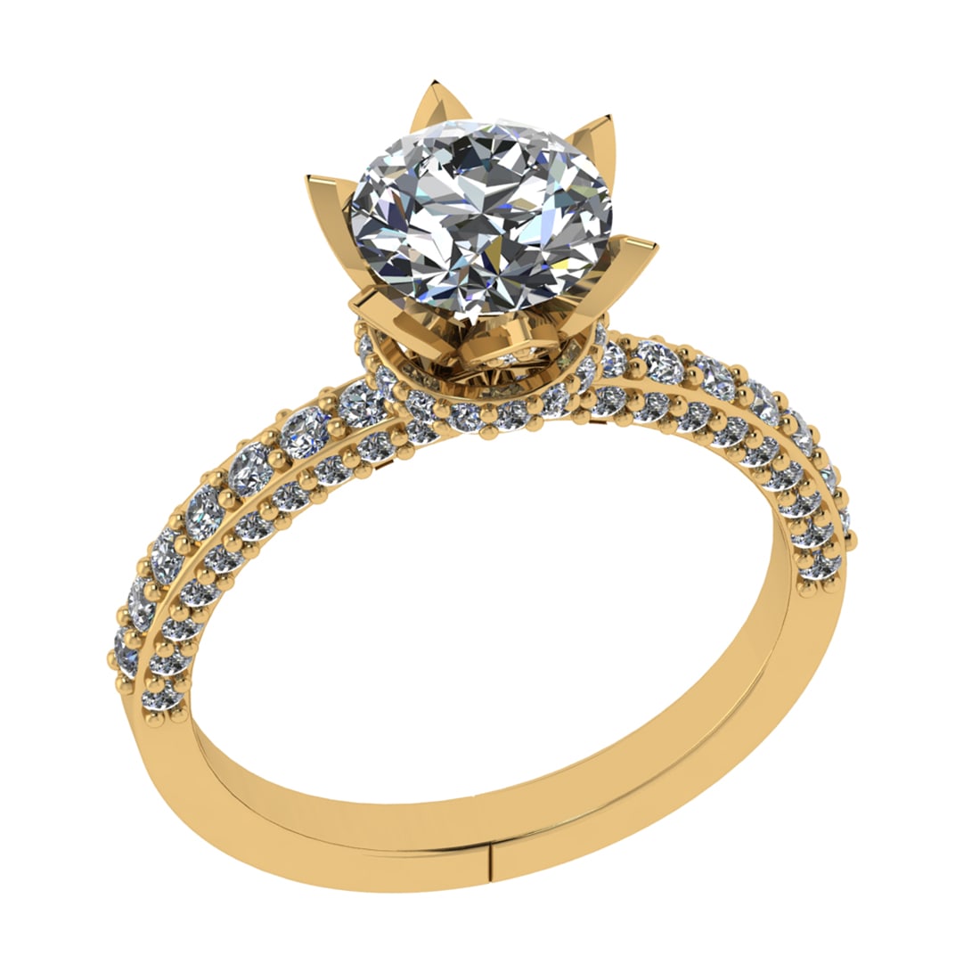 2.17 Ctw VS/SI1 Diamond Prong Set 14k Yellow Gold Engagement Ring: Center Daimond Weight :-1.30 Ctw ( Round Cut) Color : G-H Clarity : VS/SI1 Side Diamond Weight Of Ctw 0.87 Ctw Color : G-H Clarity : VS/SI1 Daimond Setting : Prong Metal Weight : Approx 3.86 gram 14k