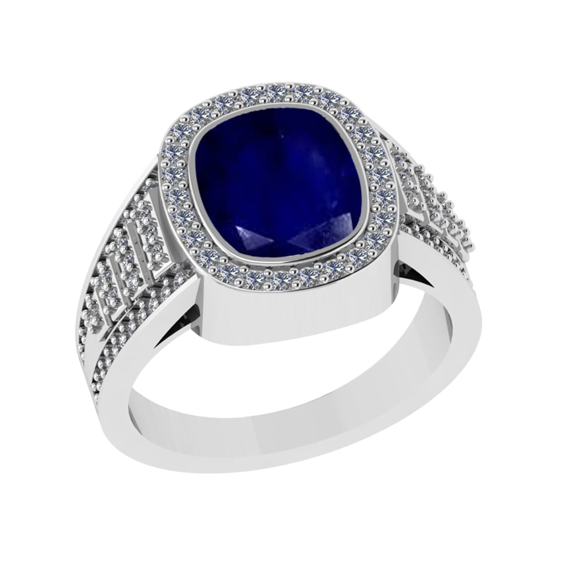 3.28 Ctw VS/SI1 Blue Sapphire and Diamond 14k white Gold Engagement Ring (A: Center Stone Weight :-2.70 Ctw ( Cushion Cut) Center Stone Color :-Blue Sapphire Center Stone Setting : Prong Side Diamond Weight Of Ctw 0.58 Ctw Color : G-H Clarity : VS/SI1 Daimond Setting : Prong M