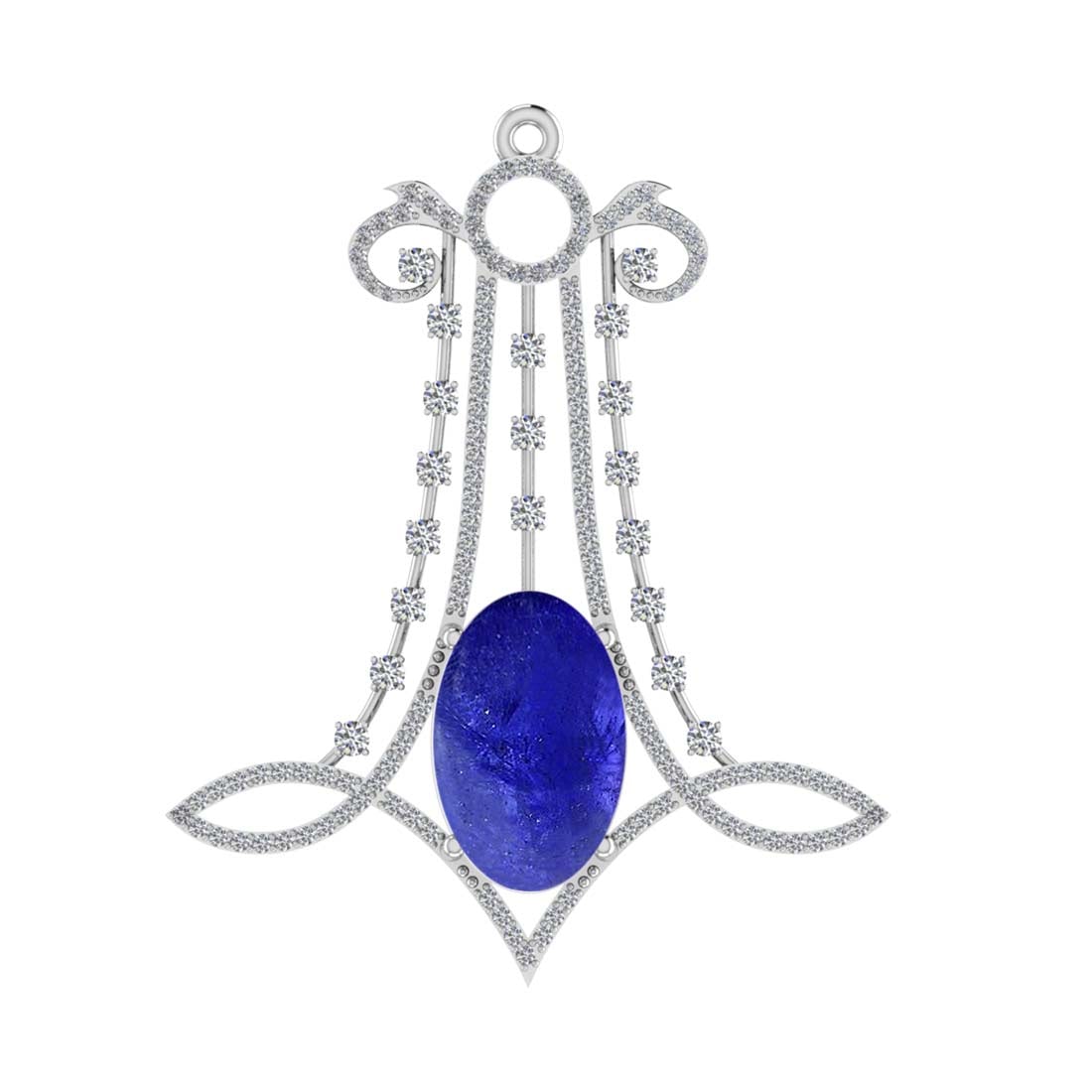 13.71 CtwVS/SI1 Tanzanite and Diamond 14k White Gold Pendant (ALL DIAMOND A: Center Stone Weight :-12.31 Ctw ( Oval Cab) Center Stone Color :-Tanzanite Center Stone Setting : Prong Side Diamond Weight Of Ctw :- 1.40 Ctw Color : J-K Clarity : VS/SI1 Daimond Setting : Prong Meta