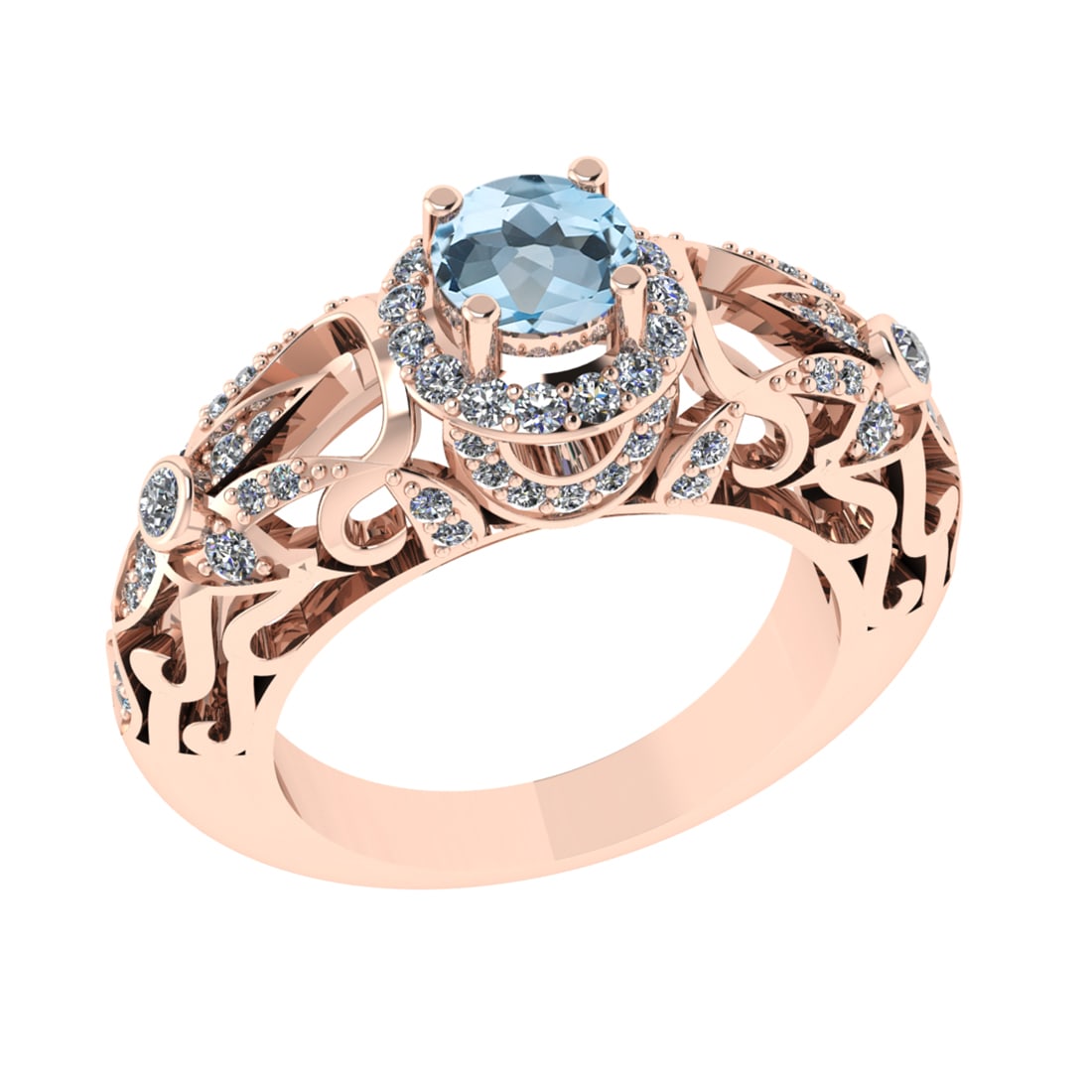 1.45 Ctw VS/SI1 Blue Topaz and Diamond Set 10K Rose Gold Engagement Ring (A: Center Stone Weight :-0.84 Ctw ( Round Cut) Center Stone Color :-Blue Topaz Center Stone Setting : Prong Side Diamond Weight Of Ctw 0.61 Ctw Color : J-K Clarity : VS/SI1 Daimond Setting : Prong Metal