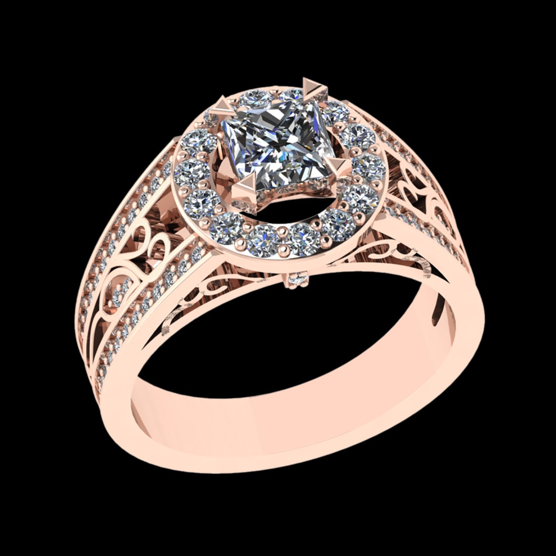 1.57 Ctw VS/SI1 Diamond 10k Rose Gold Engagement Ring (ALL DIAMOND ARE LAB: Center Daimond Weight :-0.75 Ctw ( Princess Cut) Color : J-K Clarity : VS/SI1 Side Diamond Weight Of Ctw 0.82 Ctw Color : J-K Clarity : VS/SI1 Daimond Setting : Prong Metal Weight : Approx 4.66 gram 1
