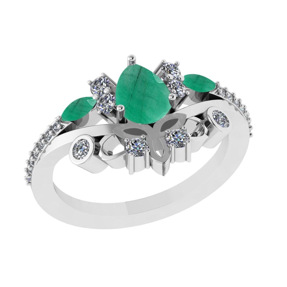 1.75 Ctw VS/SI1 Emerald and Diamond 14k white Gold Engagement Ring (ALL DIA: Center Stone Weight :-0.95 Ctw ( Pear & Marquise Cut) Center Stone Color :-Emerald Center Stone Setting : Prong Center Stone Setting : Prong Side Diamond Weight Of Ctw 0.80 Ctw Color : G-H Clarity : V