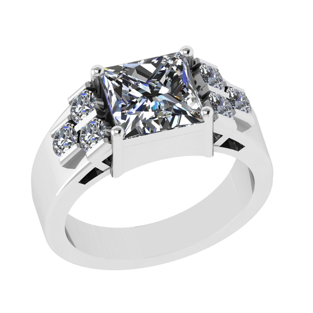 2.60 Ctw VS/SI1 Diamond 14k white Gold Engagement Ring (ALL DIAMOND ARE LAB: Center Daimond Weight :-2.00 Ctw ( Princess Cut) Color : G-H Clarity : VS/SI1 Side Diamond Weight Of Ctw 0.60 Ctw Ctw Color : G-H Clarity : VS/SI1 Daimond Setting : Prong Metal Weight : Approx 5.95 gr