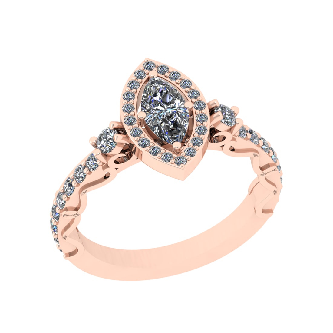 2.27 Ctw SI1/SI2 Diamond Prong Set 14k Rose Gold Engagement Ring: Center Daimond Weight :-0.50 Ctw ( Marquise Cut ) Color : G-H Clarity : SI1/SI2 Side Diamond Weight Of Ctw 1.77 Ctw Color : G-H Clarity : SI1/SI2 Daimond Setting : Prong Metal Weight : Approx 3.53 gra