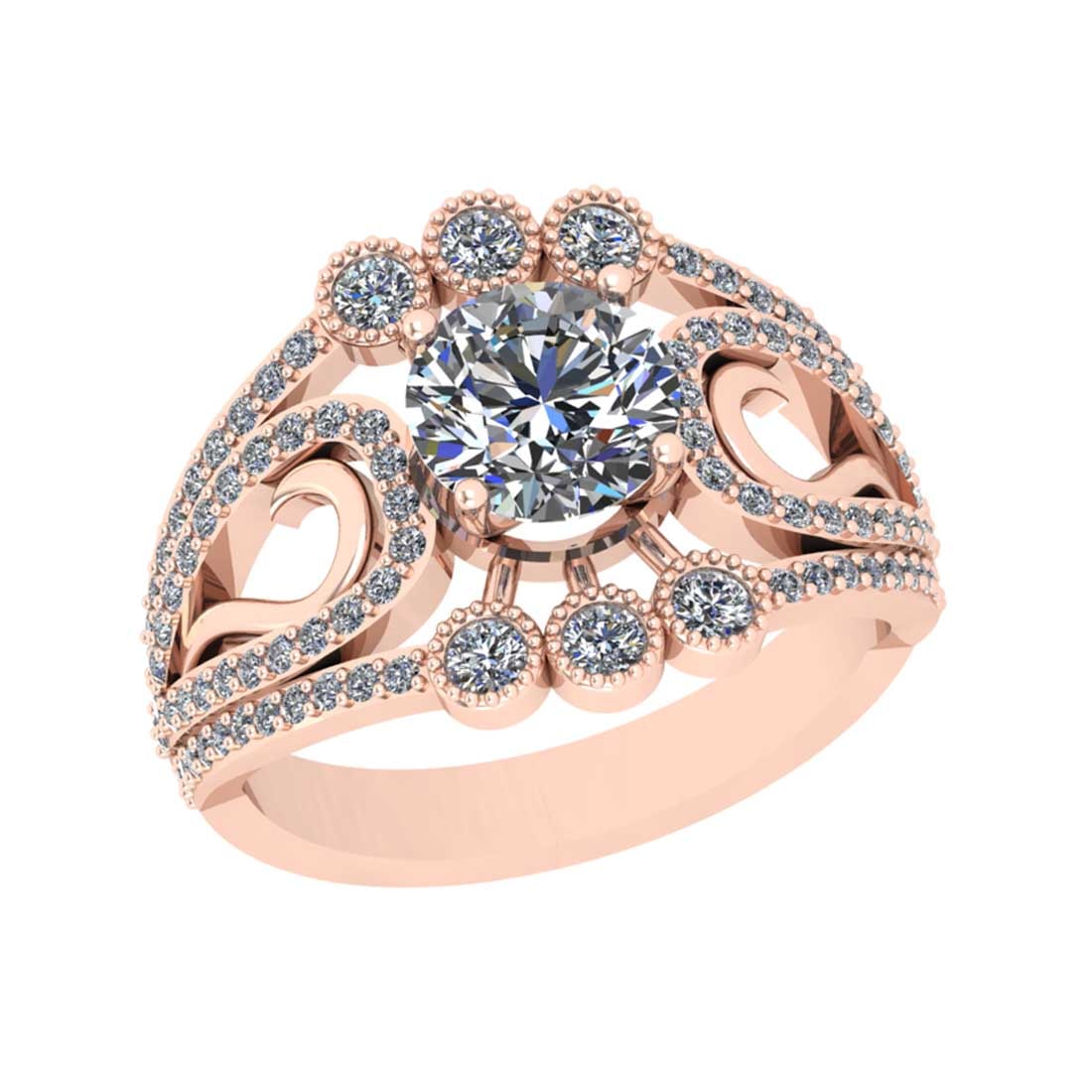 1.95 Ctw SI2/I1 Diamond Style Prong Set 18K Rose Gold Engagement Ring: Center Diamond Weight : 1.25 Ctw ( Round Cut) Center Diamond Color : G-H Center Stone Setting : Prong Center Stone Clarity : SI2/I1 Side Stone Weight Of Ctw 0.70 Ctw Side Stone Color : G-H Stone Clari