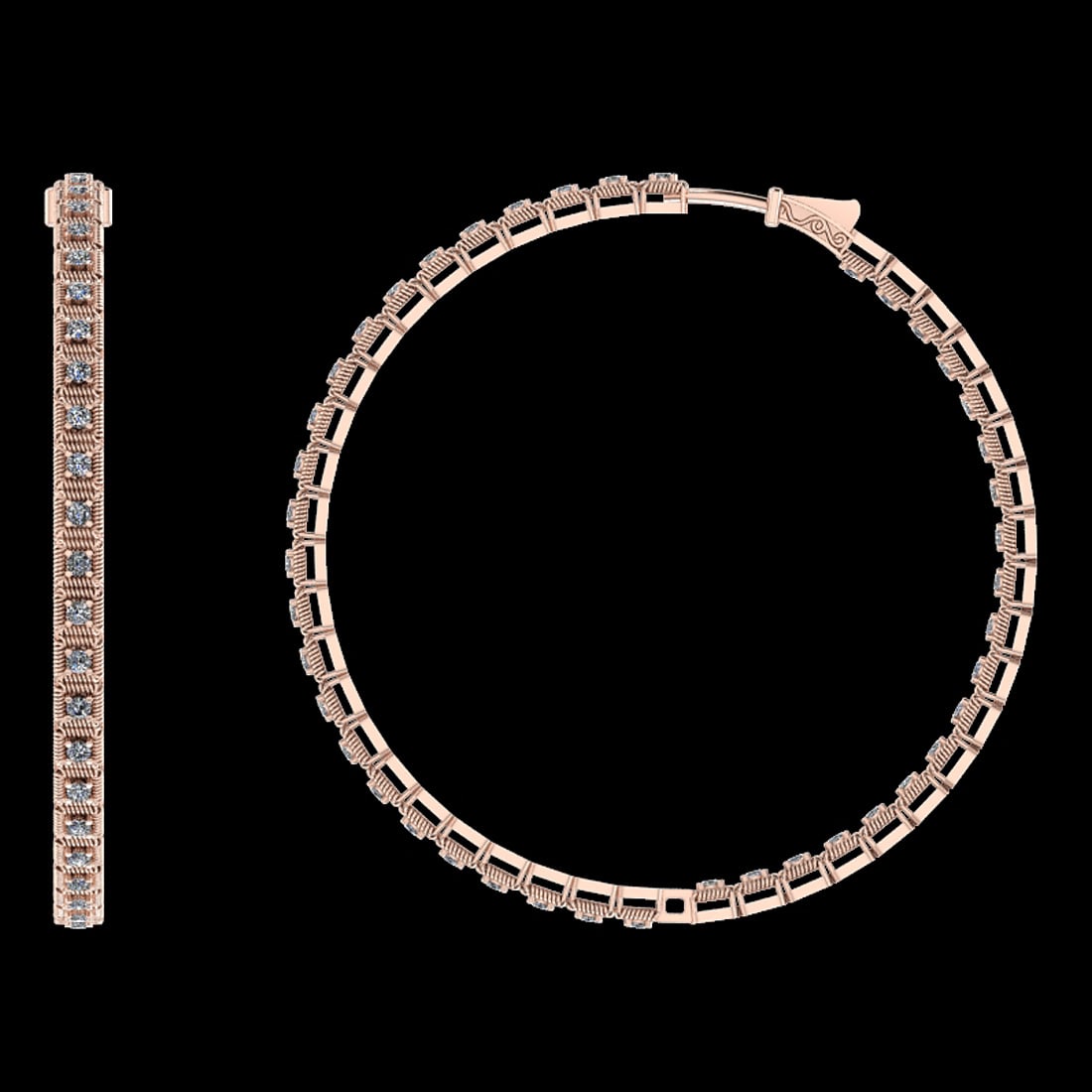 0.42 Ctw VS/SI1 Diamond 14K Rose Gold Hoop Earrings (ALL DIAMOND ARE LAB GR: Center Diamond Weight : 0.42 Ctw (Round Cut) Center Diamond Color :- J-K Center Clarity : VS/SI1 Stone Setting : Prong 14K Rose Gold Hoop Earrings (ALL DIAMOND ARE LAB GROWN ) Size 1.15Inch (ALL DIAMO