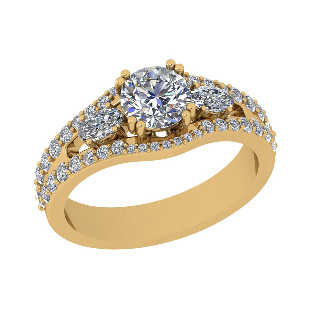 1.47 Ctw SI2/SI1 Diamond Prong Set 14k Yellow Gold Engagement Ring: Center Daimond Weight :-0.87 Ctw ( Round Cut) Color : G-H Clarity : SI2/SI1 Side Diamond Weight Of Ctw 0.60 Ctw Color : G-H Clarity : SI2/SI1 Daimond Setting : Prong Metal Weight : Approx 5.48 gram 14