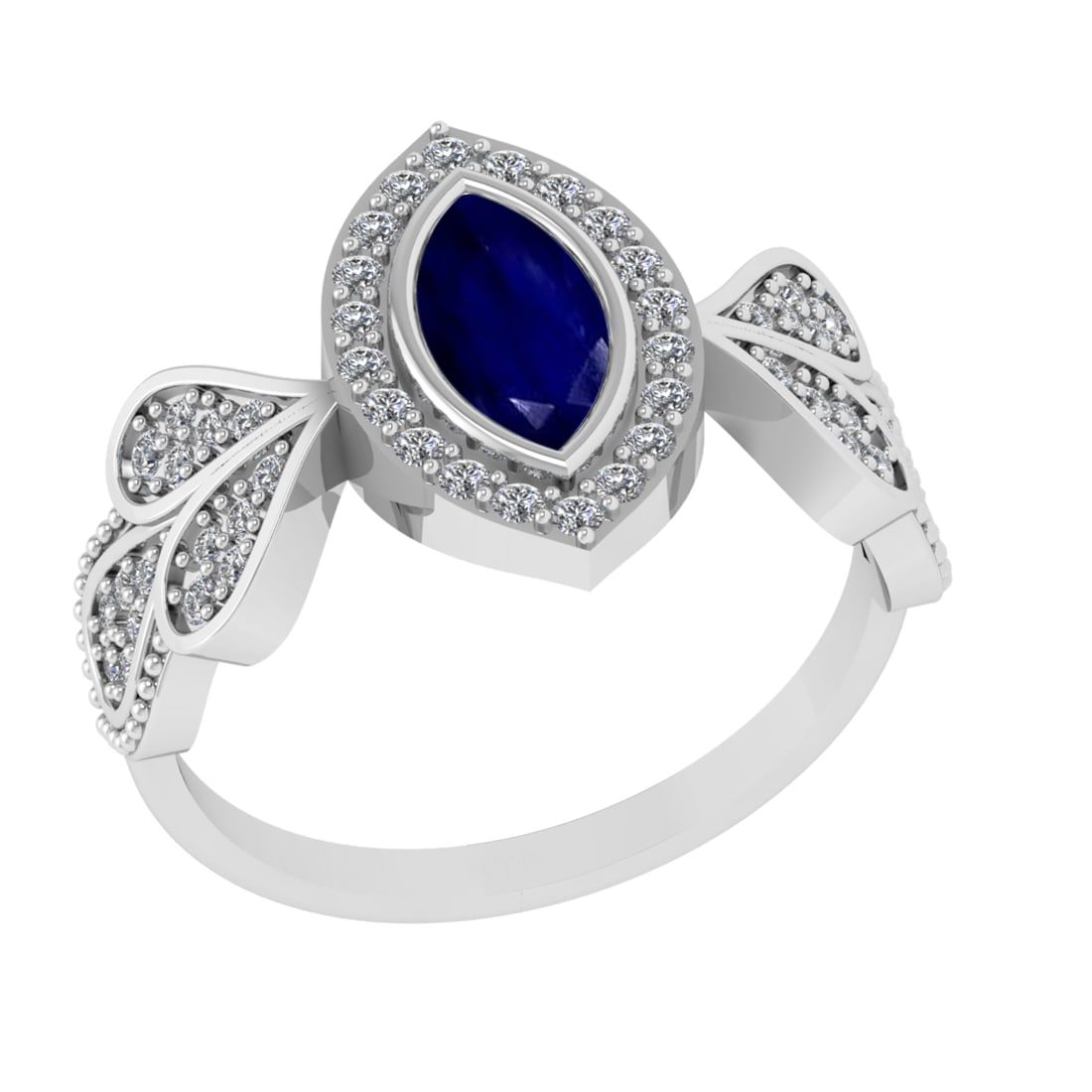 0.83 Ctw VS/SI1 Blue Sapphire and Diamond14K White Gold Engagement Ring: Center Stone Weight : 0.50 Ctw (Marquise Cut) Center Stone Color :-Blue Sapphire Center Stone Setting : Prong Side Diamond Weight Of Ctw 0.33 Ctw Color : J-K Clarity : VS/SI1 Stone Setting : Prong Met