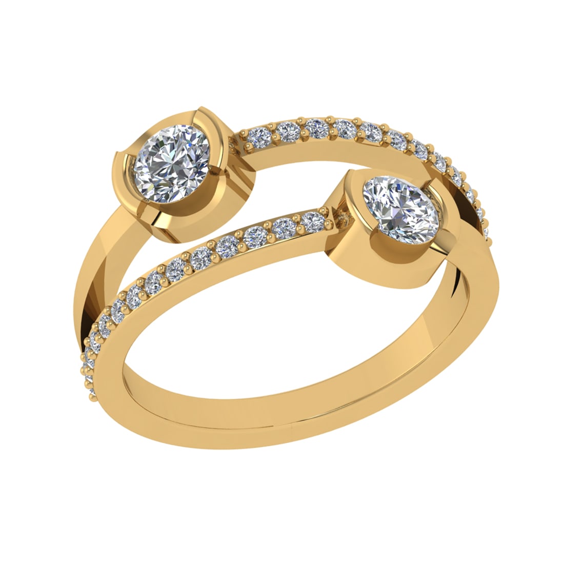 0.72 Ctw SI2/SI1 Diamond Prong Set 14k Yellow Gold Toi et Moi Two-Stone Eng: Center Daimond Weight :-0.50 Ctw ( Round Cut) Color : G-H Clarity : SI2/SI1 Side Diamond Weight Of Ctw 0.22 Ctw Color : G-H Clarity : SI2/SI1 Daimond Setting : Prong Metal Weight : Approx 3.80 gram 14