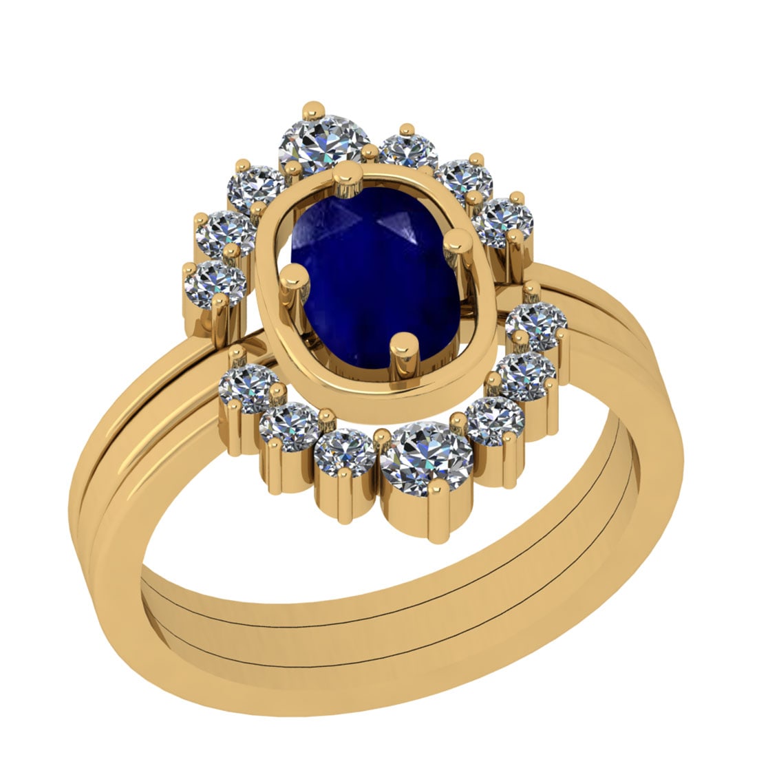 1.40 Ctw VS/SI1 Blue Sapphire And Diamond 14K Yellow Gold Anniversary Ring: Center Stone Weight : 0.80 Ctw (Cushion Cut) Center Stone Color : Blue Sapphire Stone Setting : Prong Side Stone Weight Of Ctw 0.60 Ctw Side Stone Color : J-K Stone Clarity : VS/SI1 Stone Setting : Pr