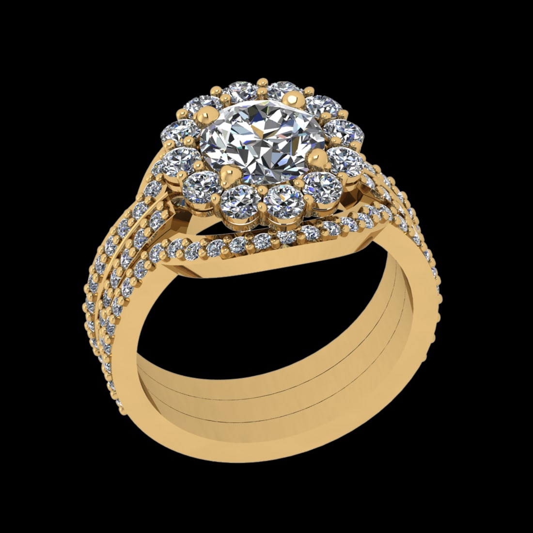 3.78 Ctw VS/SI1 Diamond Prong Set 10k Yellow Gold Engagement Ring: Center Daimond Weight :-2.00 Ctw ( Round Cut) Color : J-K Clarity : VS/SI1 Side Diamond Weight Of Ctw 1.78 Ctw Color : J-K Clarity : VS/SI1 Daimond Setting : Prong Metal Weight : Approx 6.64 gram 10k