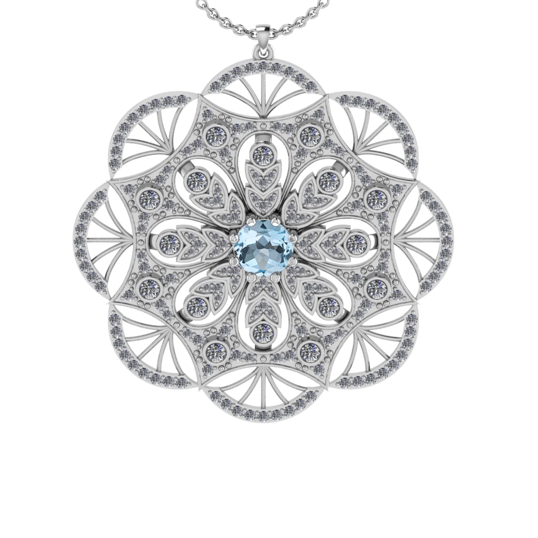 2.47 Ctw VS/SI1 Blue Topaz and Diamond Set 10K white Gold Pendant (ALL DIAM: Center Stone Weight :-0.84 Ctw ( Round Cut) Center Stone Color :-Blue Topaz Center Stone Setting : Prong Side Diamond Weight Of Ctw 1.63 Ctw Color : J-K Clarity : VS/SI1 Daimond Setting : Prong Metal