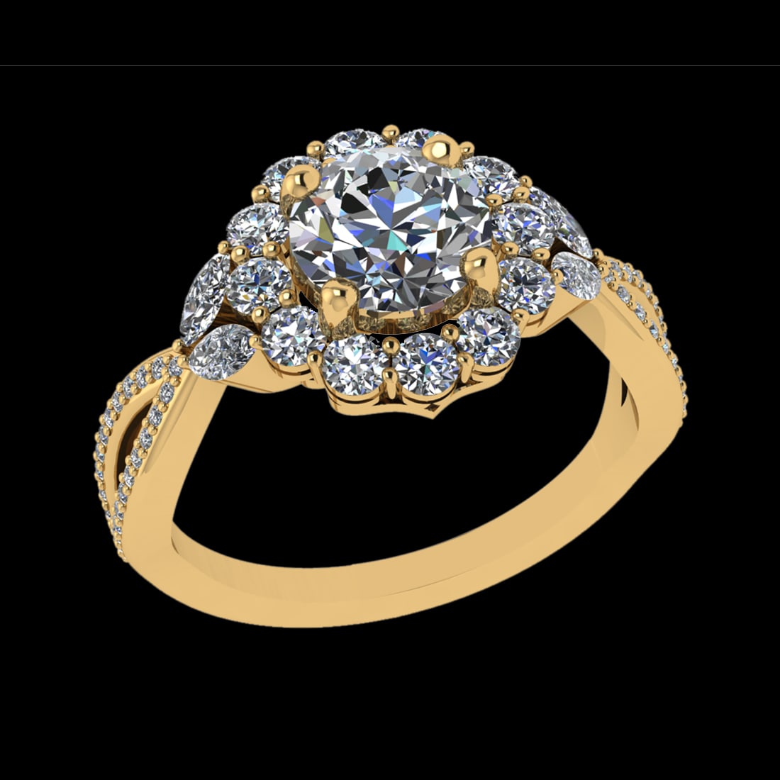 2.39 Ctw VS/SI1 Diamond 10k Yellow Gold Engagement Ring (ALL DIAMOND ARE LA: Center Daimond Weight :-1.30 Ctw ( Round Cut) Color : J-K Clarity : VS/SI1 Side Diamond Weight Of Ctw 1.09 Ctw Color : J-K Clarity : VS/SI1 Daimond Setting : Prong Metal Weight : Approx 4.33 gram 10k