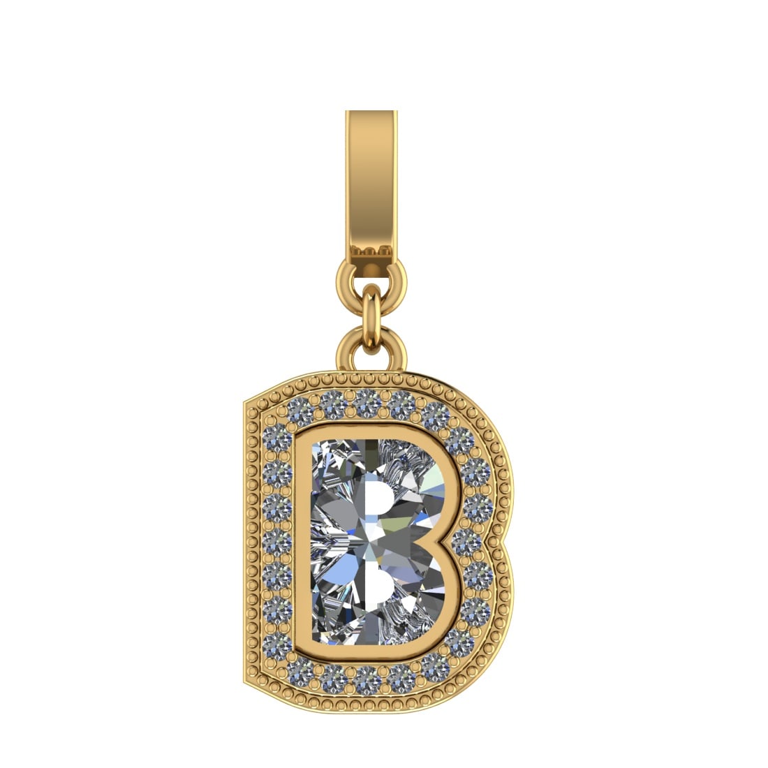 0.91 Ctw SI2/SI1 Diamond Prong Set 14k Yellow Gold Alphabet-B Pendant (ALL: Center Daimond Weight :-0.79 Ctw Color : White Side Diamond Weight Of Ctw 0.12 Ctw Color : G-H Clarity : SI2/SI1 Daimond Setting : Prong Metal Weight : Approx 2.95 gram 14k Yellow Gold Alphabet-B