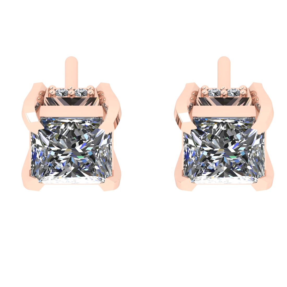 1.58 Ctw VS/SI1 Diamond 14k Rose Gold Stud Earrings (ALL DIAMOND ARE LAB GR: Center Daimond Weight :-1.50 Ctw ( Princess Cut) Color : G-H Clarity : VS/SI1 Side Diamond Weight Of Ctw 0.08 Ctw Color : G-H Clarity : VS/SI1 Daimond Setting : Prong Metal Weight : Approx 1.45 gram 1