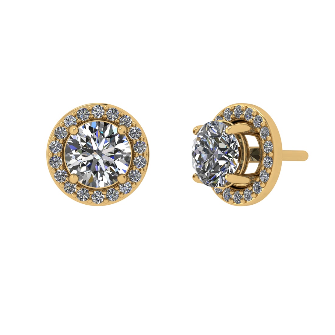 1.18 Ctw VS/SI1 Diamond 14k Yellow Gold Stud Earrings (ALL DIAMOND ARE LAB: Center Daimond Weight :-1.00 Ctw ( Round Cut) Color : G-H Clarity : VS/SI1 Side Diamond Weight Of Ctw 0.18 Ctw Color : G-H Clarity : VS/SI1 Daimond Setting : Prong Metal Weight : Approx 1.51 gram 14k
