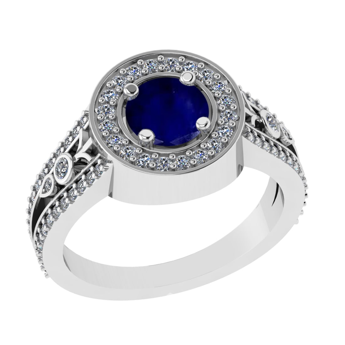 1.36 Ctw VS/SI1 Blue Sapphire and Diamond 14k white Gold Engagement Ring: Center Stone Weight :-0.84 Ctw ( Round Cut) Center Stone Color :-Blue Sapphire Center Stone Setting : Prong Side Diamond Weight Of Ctw :- 0.52 Ctw Color : J-K Clarity : VS/SI1 Daimond Setting : Prong