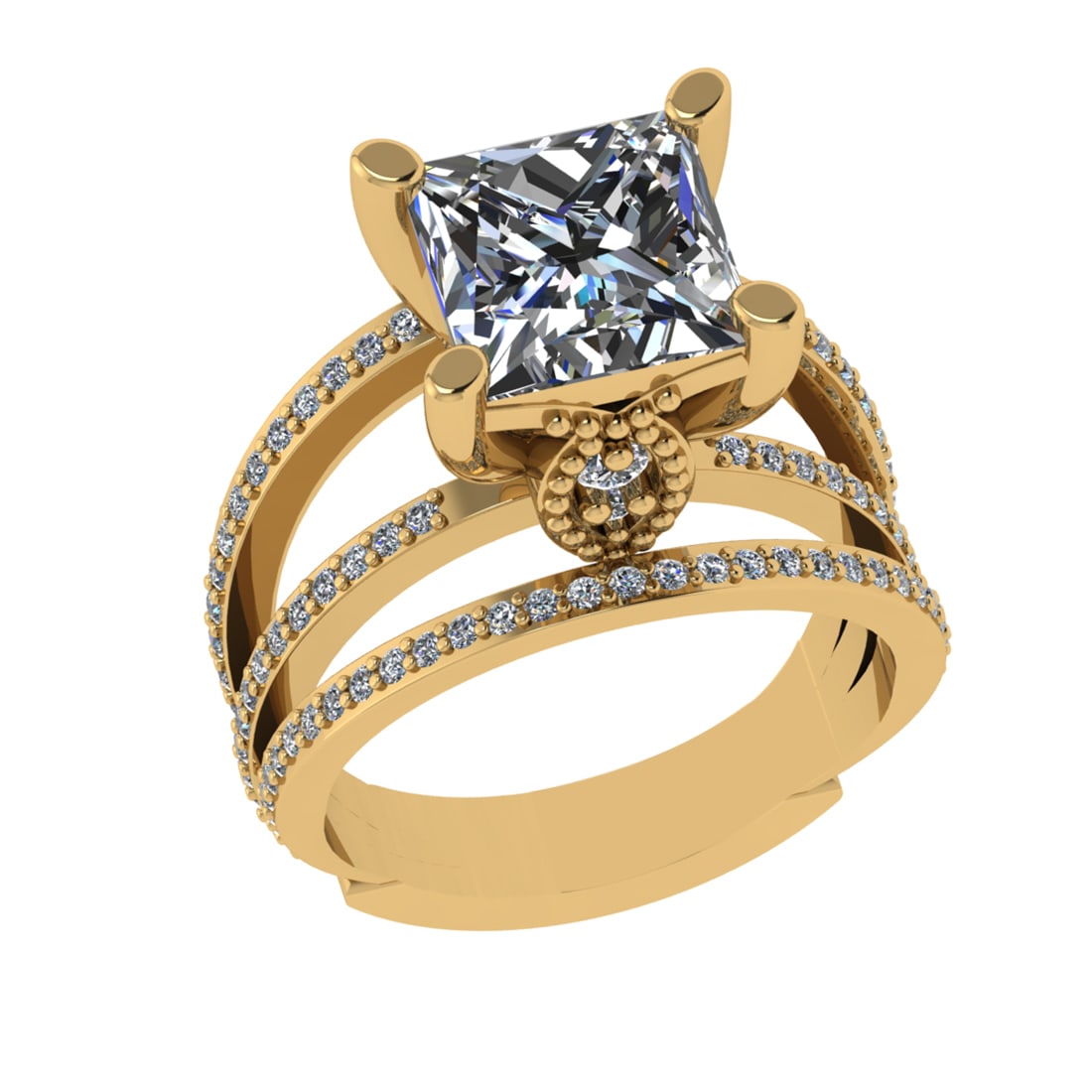 2.70 Ctw VS/SI1 Diamond 14k Yellow Gold Engagement Ring (ALL DIAMOND ARE LA: Center Diamond Weight : 2.00 Ctw ( Princess Cut ) Color :- J-K Clarity :VS/SI1 Stone Setting : Prong Side Diamond Weight Of Ctw 0.70 Ctw Side Stone Color : J-K Stone Clarity :VS/SI1 Stone Setting : Pr