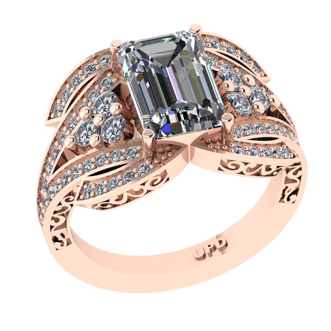 2.76 Ctw VS/SI1 Diamond 14K Rose Gold Engagement Ring: Center Diamond Weight : 2.00 Ctw (Emerald Cut) Center Diamond Color :-G-H Center Stone Setting : Prong Clarity : VS/SI1 Total Weight Of Ctw 0.76 Ctw Color : G-H Clarity : VS/SI1 Stone Setting : Prong