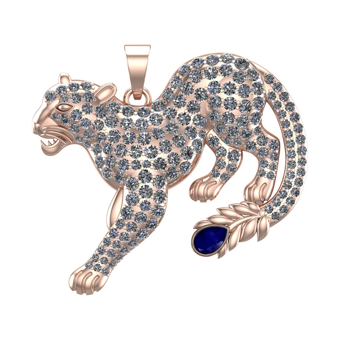6.61 Ctw VS/SI1 Blue Sapphire and Diamond 14k Rose Gold creature theme pant: Center Stone Weight :-0.50 Ctw ( Pear Cut) Center Stone Color :-Blue Sapphire Center Stone Setting : Prong Side Diamond Weight Of Ctw :- 6.11 Ctw Color : J-K Clarity : VS/SI1 Daimond Setting : Prong M