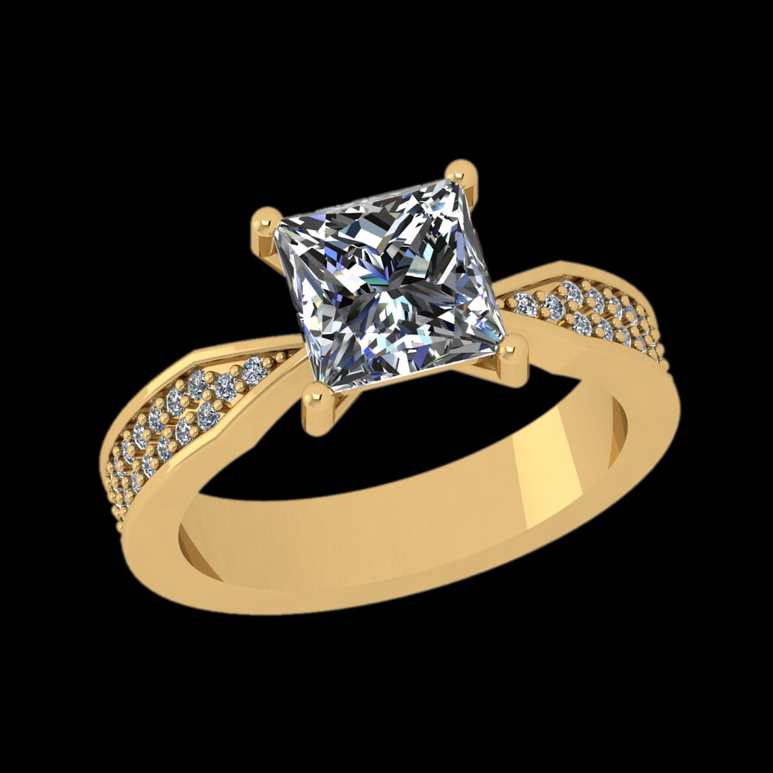 2.44 Ctw VS/SI1 Diamond Prong Set 10k Yellow Gold Engagement Ring: Center Daimond Weight :-2.00 Ctw ( Princess Cut) Color : J-K Clarity : VS/SI1 Side Diamond Weight Of Ctw 0.44 Ctw Color : J-K Clarity : VS/SI1 Daimond Setting : Prong Metal Weight : Approx 4.91 gram 1