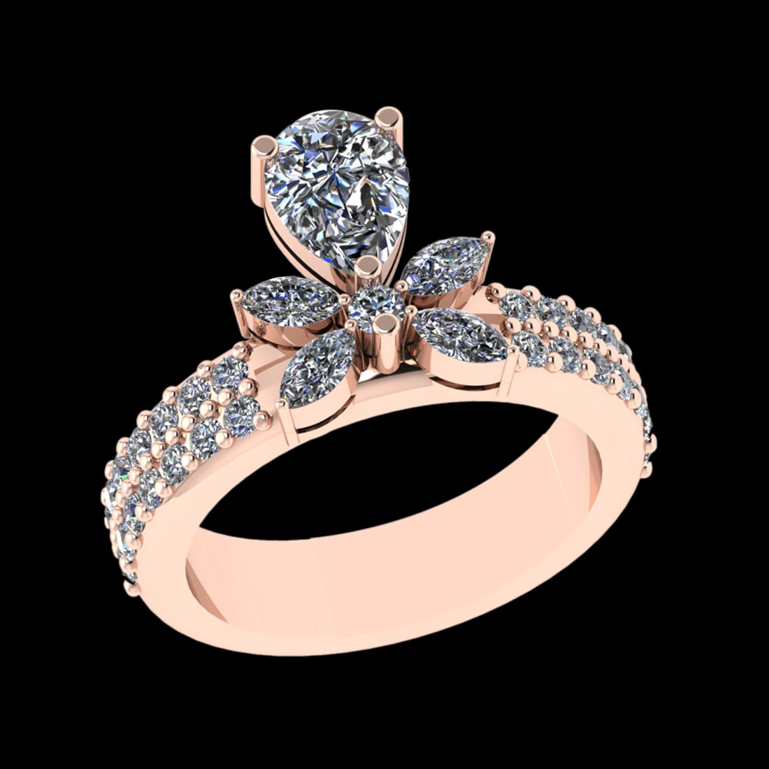 1.73 Ctw VS/SI1 (ALL DIAMOND ARE LAB GROWN ) Diamond 10k Rose Gold Engageme: Center Daimond Weight :-1.18 Ctw ( Pear & Marquise Cut) Color : J-K Clarity : VS/SI1 (ALL DIAMOND ARE LAB GROWN ) Side Diamond Weight Of Ctw 0.58 Ctw Color : J-K Clarity : VS/SI1 (ALL DIAMOND ARE LAB