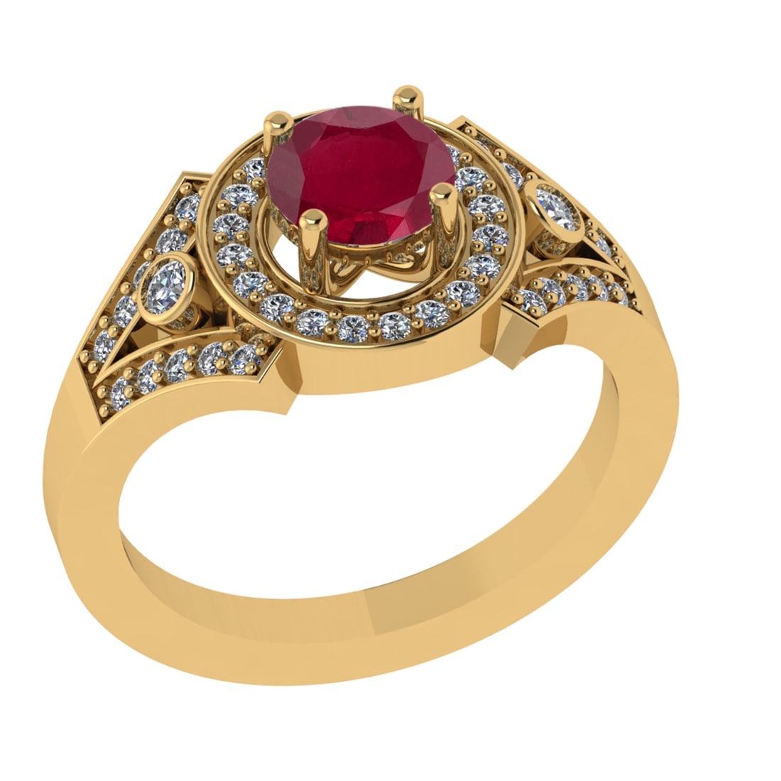 1.24 Ctw VS/SI1 Ruby and Diamond 14k Yellow Gold Engagement Ring (ALL DIAMO: Center Stone Weight :-0.84 Ctw ( Round Cut) Center Stone Color :-Ruby Center Stone Setting : Prong Side Diamond Weight Of Ctw 0.40 Ctw Color : G-H Clarity : VS/SI1 Daimond Setting : Prong Metal Weight