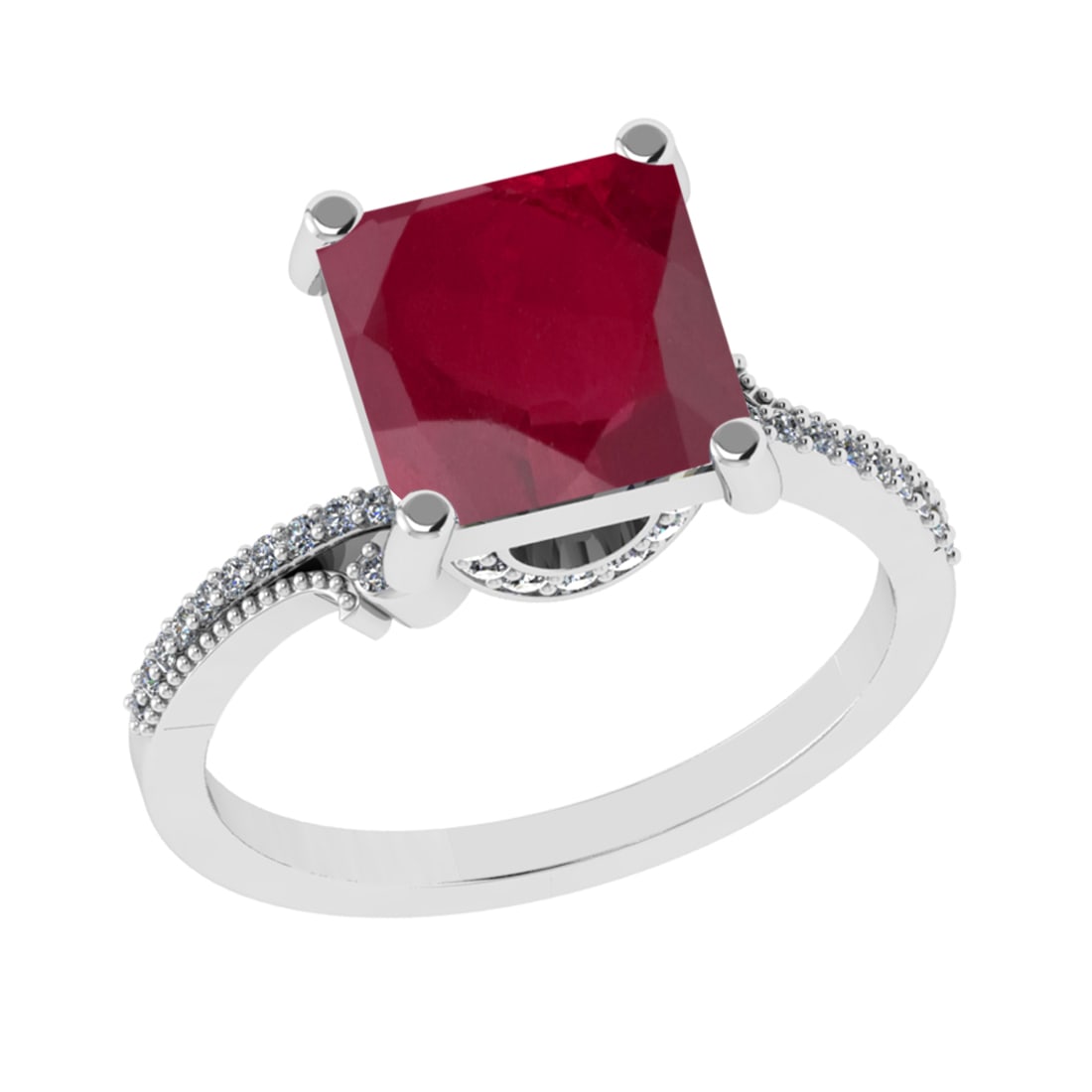 3.23 Ctw VS/SI1 Ruby and Diamond 14k white Gold Engagement Ring (ALL DIAMON: Center Stone Weight :-3.00 Ctw ( Princess Cut) Center Stone Color :-Ruby Center Stone Setting : Prong Side Diamond Weight Of Ctw :- 0.23 Ctw Color : J-K Clarity : VS/SI1 Daimond Setting : Prong Metal