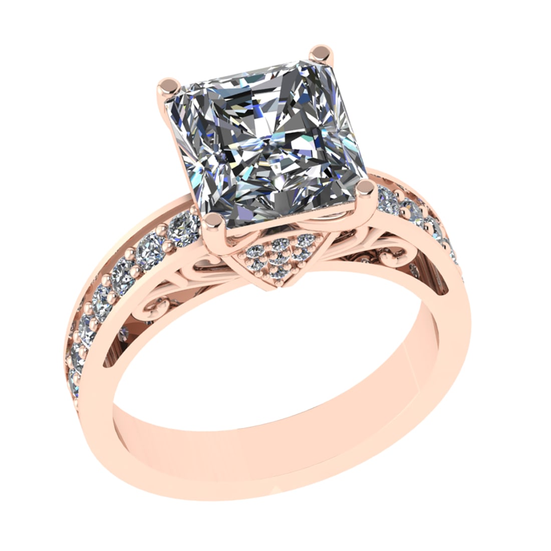 3.38 Ctw VS/SI1 Diamond 14k Rose Gold Engagement Ring (ALL DIAMOND ARE LAB: Center Daimond Weight :-2.80 Ctw ( Princess Cut) Color : G-H Clarity : VS/SI1 Side Diamond Weight Of Ctw 0.58 Ctw Color : G-H Clarity : VS/SI1 Daimond Setting : Prong Metal Weight : Approx 4.91 gram 1