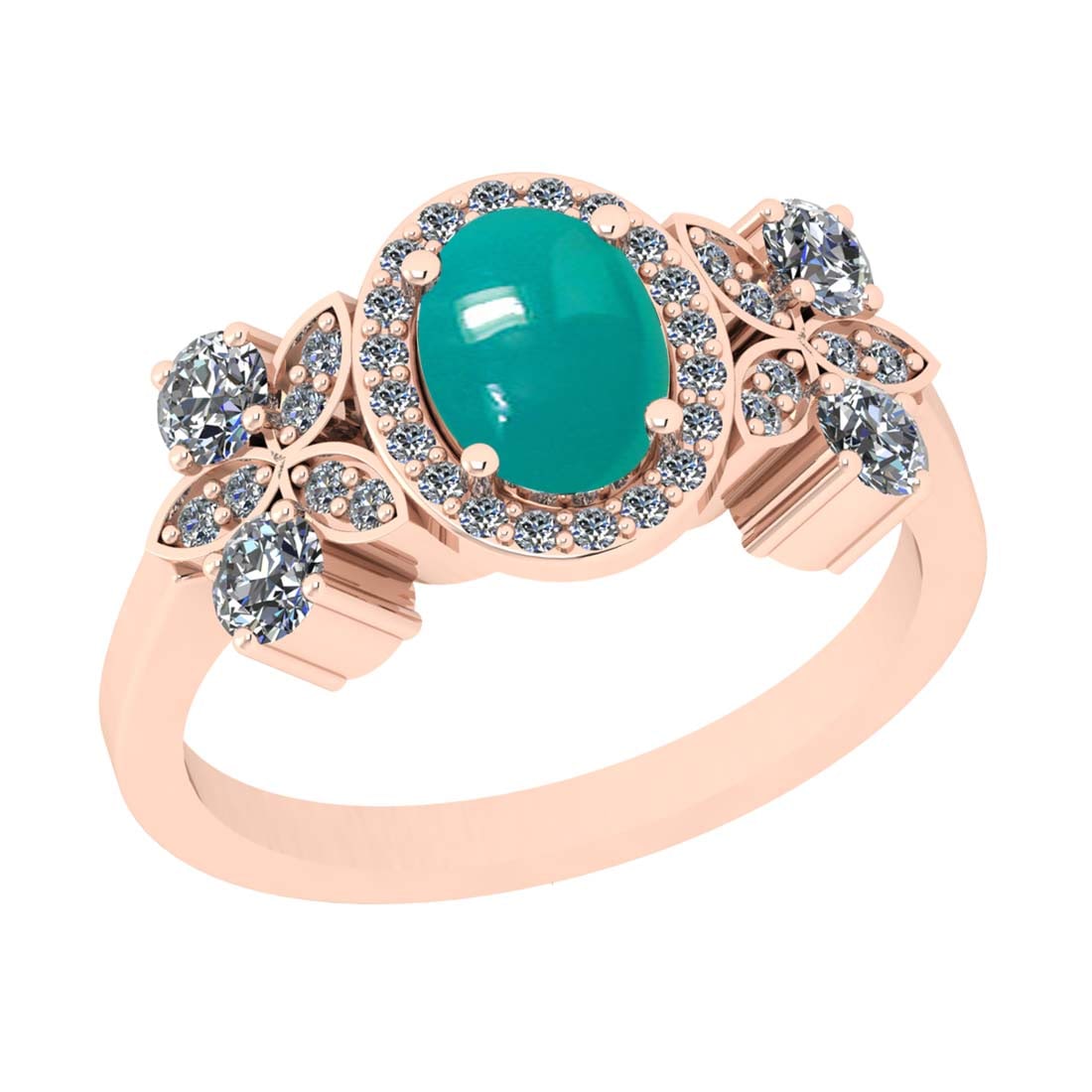 2.95 CtwVS/SI1 Emerald and Diamond 14k Rose Gold Engagement Ring: Center Stone Weight :-2.30 Ctw ( Oval Cab) Center Stone Color :-Emerald Center Stone Setting : Prong Side Diamond Weight Of Ctw :- 0.65 Ctw Color : J-K Clarity : VS/SI1 Daimond Setting : Prong Metal W