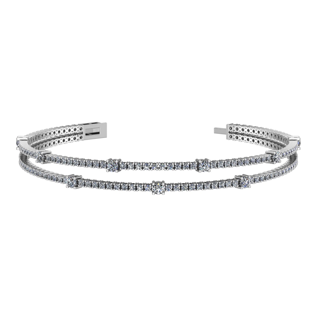 3.86 Ctw VS/SI1 Diamond Prong Set 14k white Gold 2 Row Bracelet: Total Daimond Weight :-3.86 Ctw Color : G-H Clarity : VS/SI1 Setting : Prong Metal Weight : Approx 11.80 gram 14k White Gold 2 Row Bracelet (ALL DIAMOND ARE LAB GROWN ) T4-1.7-3.0-2MB #3SS96445v15
