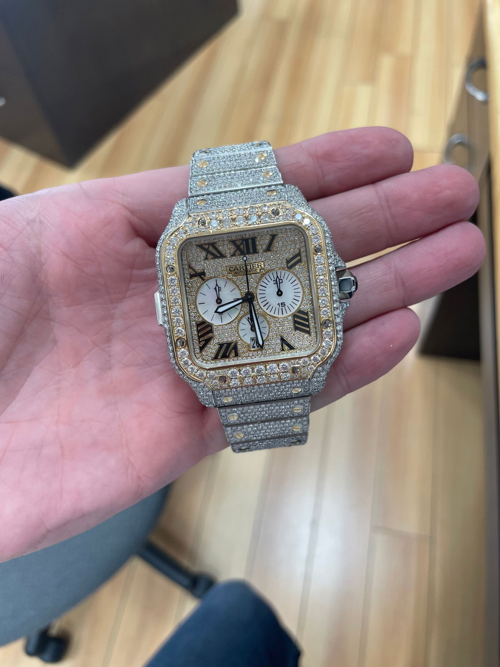 CUSTOM SANTOS DE CARTIER WATCH: TYPE: CARTIER CUSTOM DIAMONDS: 20.40 CTW DIAMOND COLOR: G-H, CLARITY: SI1 #3SS69608v7