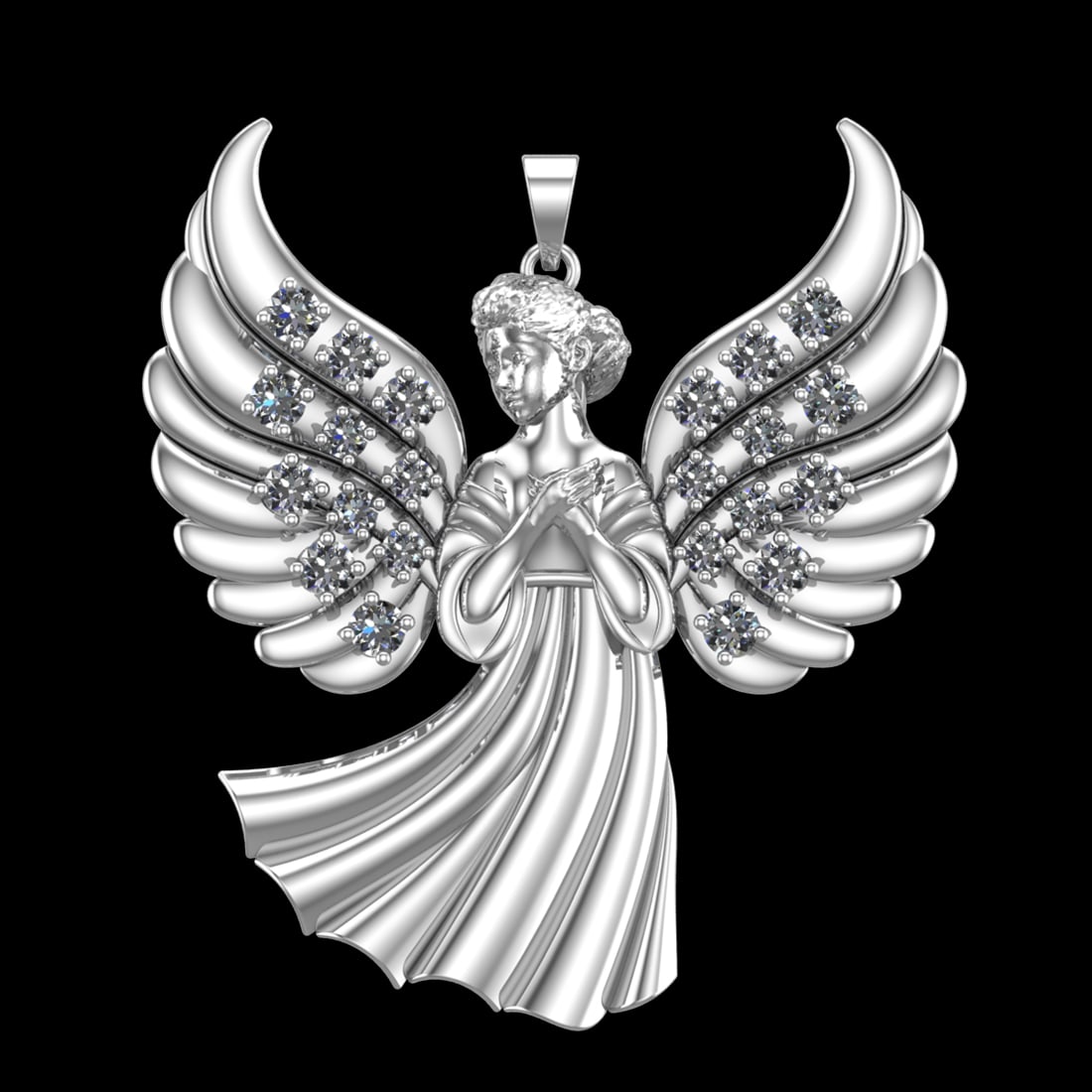1.24 Ctw VS/SI1 Diamond Prong Set 18K white Gold fairy Girls Theme Pendant: Total Daimond Weight :-1.24 Ctw Color : G-H Clarity : VS/SI1 Setting : Prong Metal Weight : Approx 24.15 gram 18K White Gold fairy Girls Theme Pendant (ALL DIAMOND ARE LAB GROWN ) #3SS97870v15
