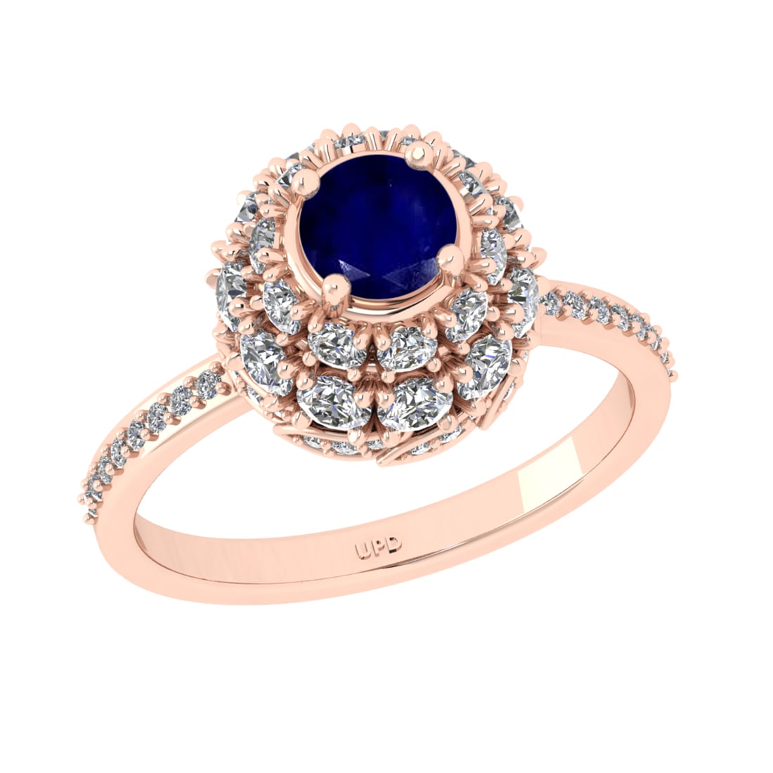 2.00 Ctw VS/SI1 Blue sapphire and Diamond Prong Set 14K Rose Gold Engagemen: Center stone Weight :-: 0.90 Ctw ( Round Cut) Color :- Blue sapphire Center Stone Setting : Prong Side Diamond Weight Of Ctw 1.10 Ctw Color : J-K Clarity : VS/SI1 Stone Setting : Prong Metal Weight :